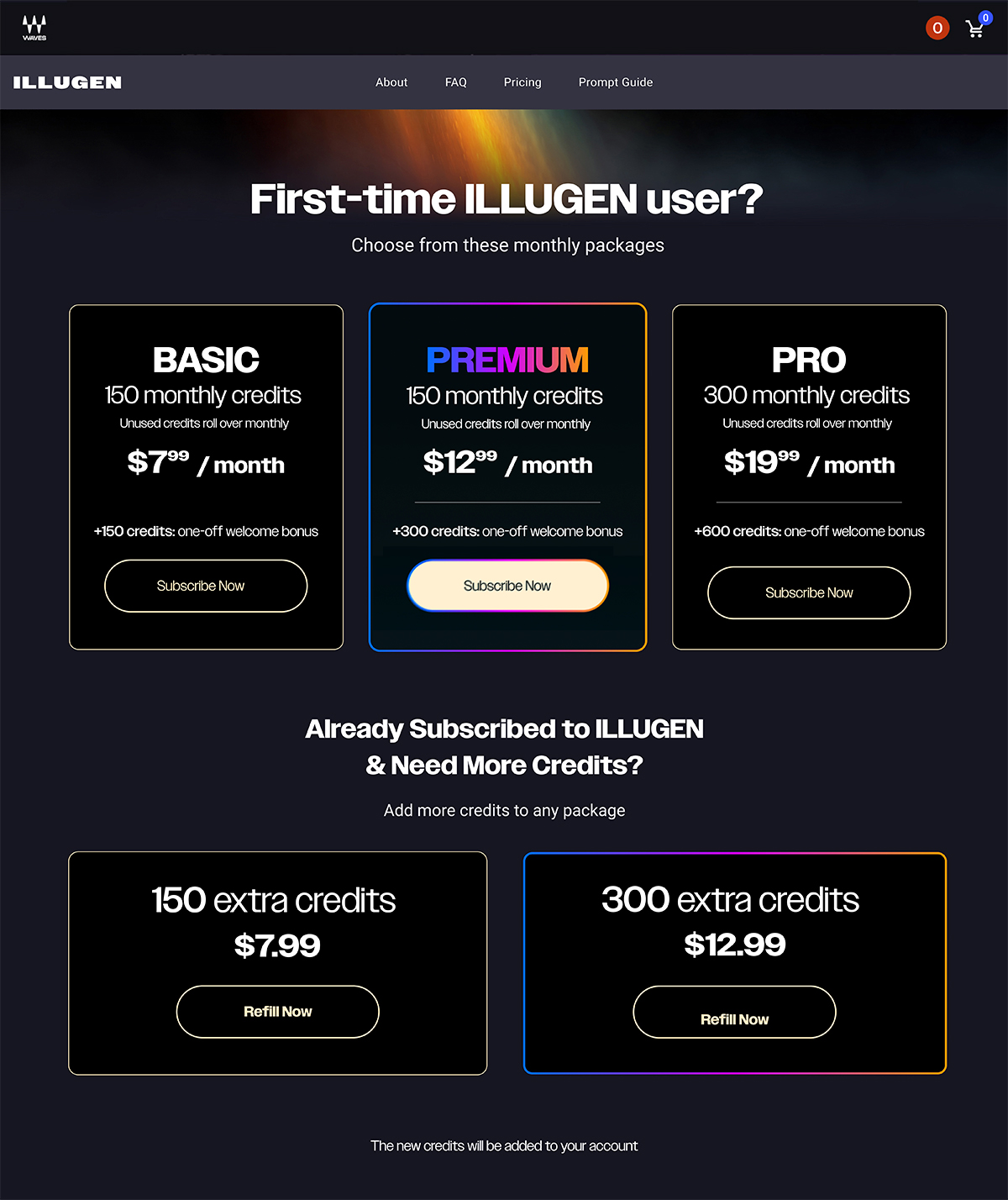 IlluGen pricing page — full tablet page