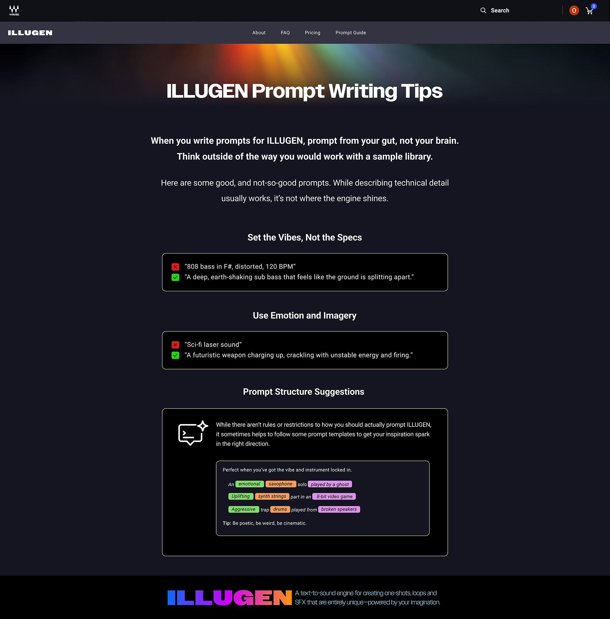IlluGen prompt writing tips page — full desktop page