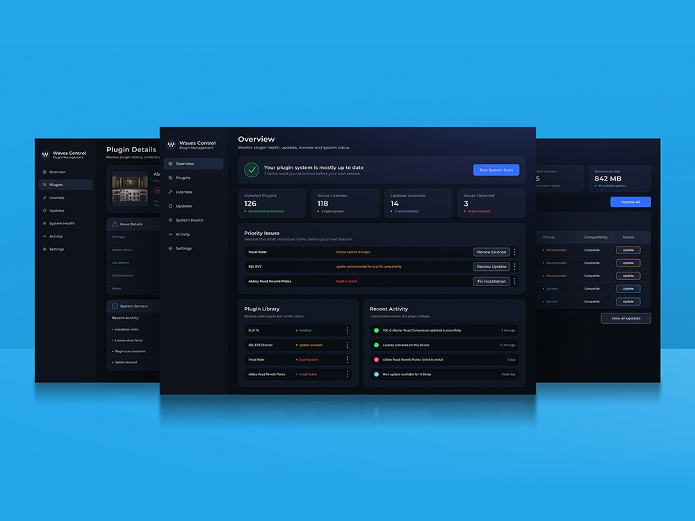 Waves Control Center dashboard concept screens