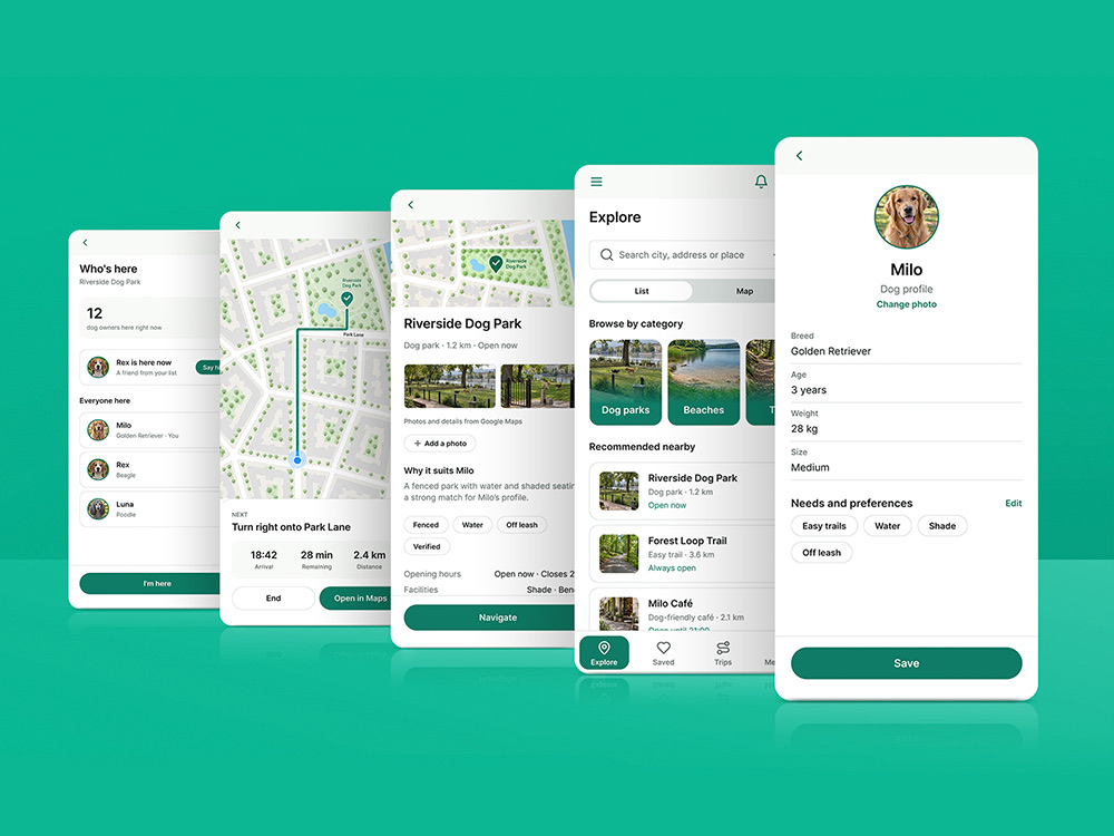 Pointer dog-friendly places app concept