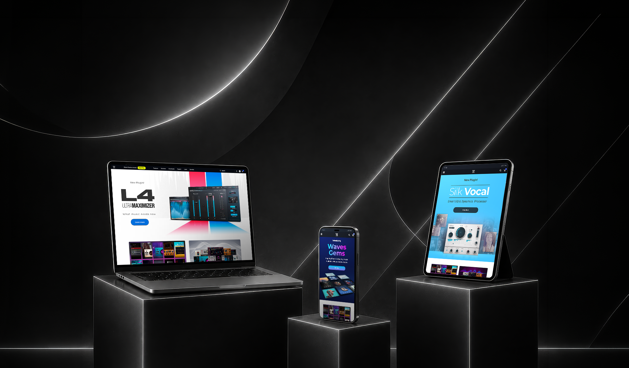 Waves Audio product release campaign hero visual, tablet