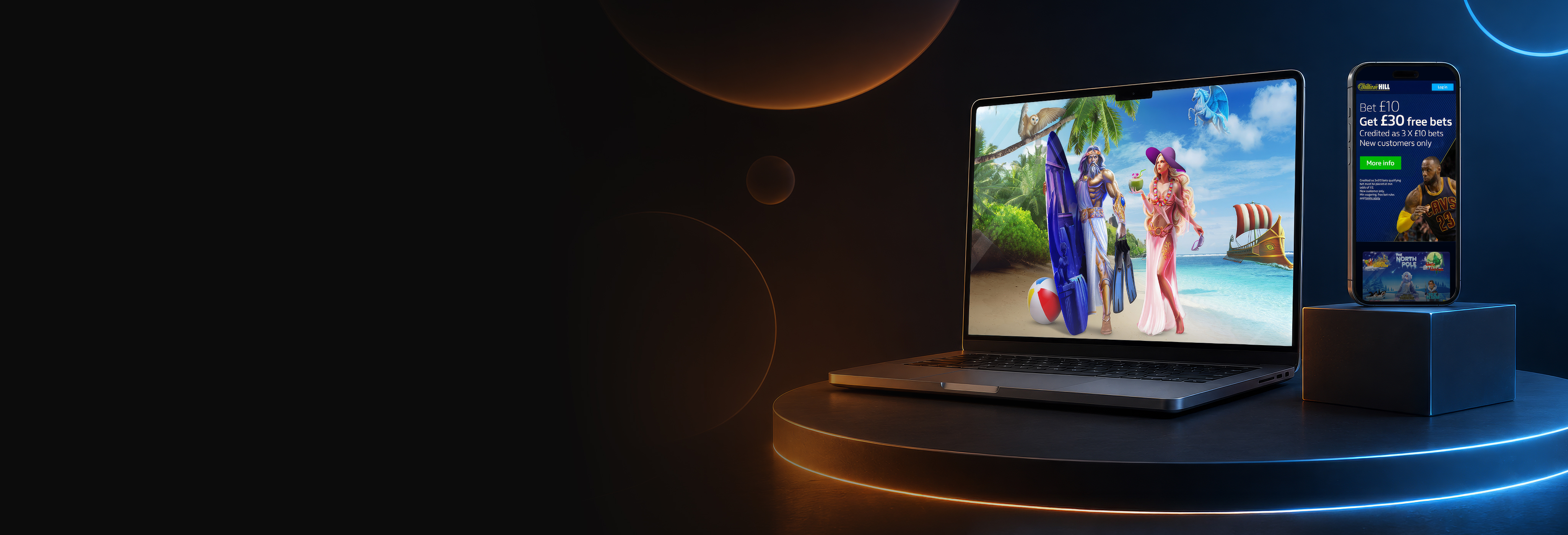 William Hill online gaming — laptop and phone product mockups